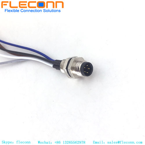 Connettore per montaggio a pannello frontale a 5 poli codice B M8 con trecce di filo saldato