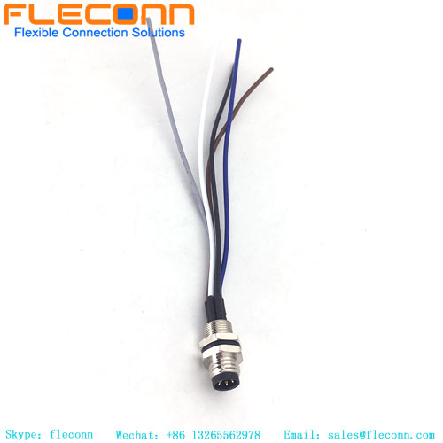 Connettore per montaggio a pannello frontale a 5 poli codice B M8 con trecce di filo saldato