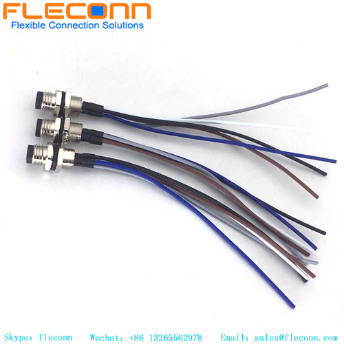 Connettore per montaggio a pannello frontale a 5 poli codice B M8 con trecce di filo saldato