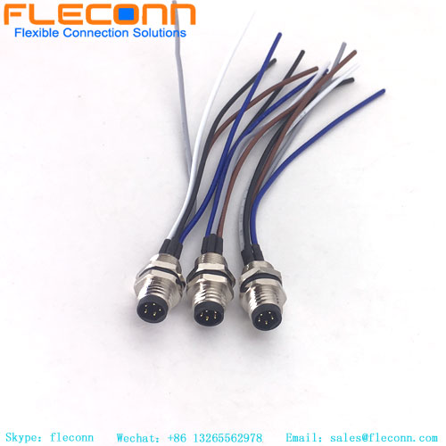 Connettore per montaggio a pannello frontale a 5 poli codice B M8 con trecce di filo saldato