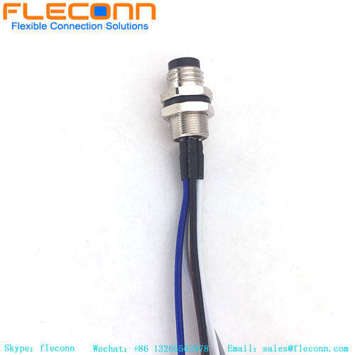 Connettore per montaggio a pannello frontale a 5 poli codice B M8 con trecce di filo saldato