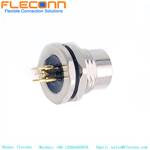 Presa metallica impermeabile per montaggio a pannello femmina M12 a 5 pin