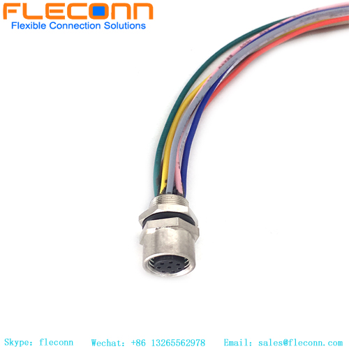 Cablaggio connettore femmina per montaggio a pannello con codifica A M12 a 8 pin