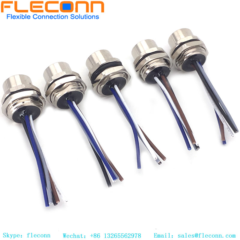 Connettore per montaggio a pannello con codifica A M12 a 5 pin con cavo