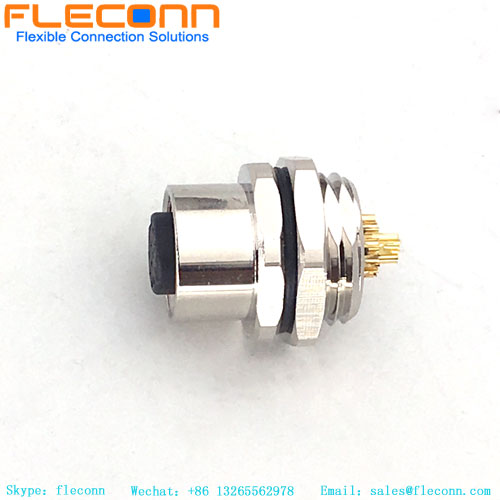 Connettore femmina M12 a 12 pin con codifica A, tipo per montaggio a pannello, connettore con blocco posteriore