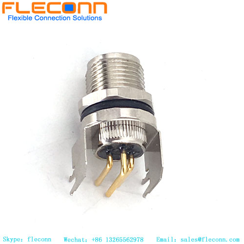 Connettore per montaggio a pannello PCB femmina M8 a 3 pin, pin ad angolo retto di 90 gradi