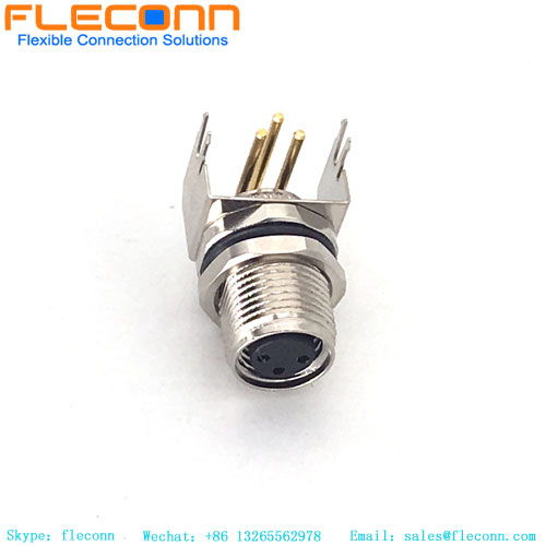 Connettore per montaggio a pannello PCB femmina M8 a 3 pin, pin ad angolo retto di 90 gradi