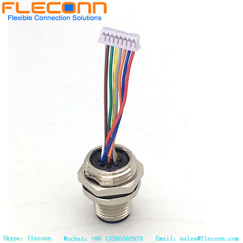 Connettore M12 per montaggio a pannello Codice A 8 poli con cavetti preassemblati