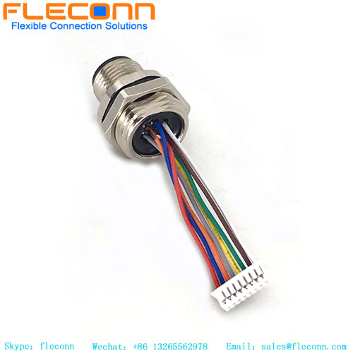 Connettore M12 per montaggio a pannello Codice A 8 poli con cavetti preassemblati