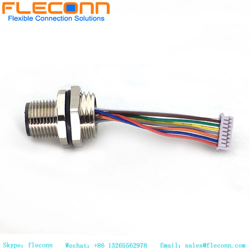 Connettore M12 per montaggio a pannello Codice A 8 poli con cavetti preassemblati