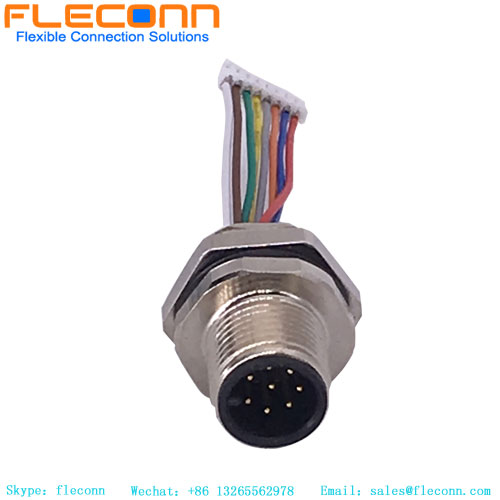 Connettore M12 per montaggio a pannello Codice A 8 poli con cavetti preassemblati