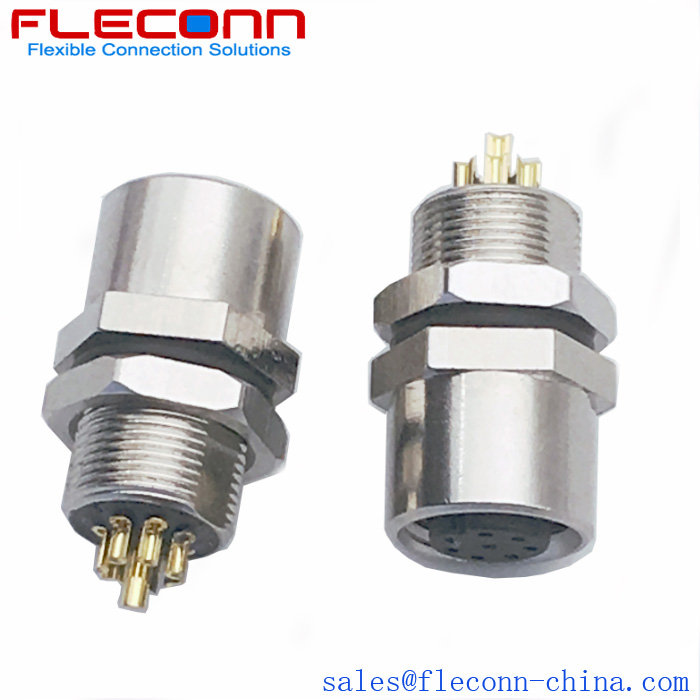 Connettore femmina per montaggio a pannello M8 a 8 pin, filettatura di fissaggio posteriore M8x0,5